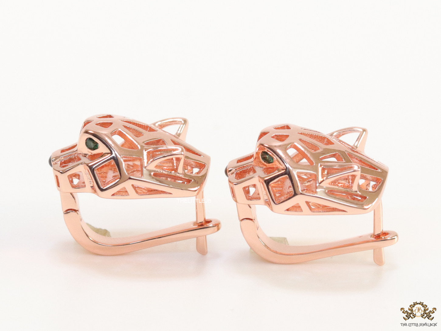 Rose gold plated panther face clip back studs in cutwork
