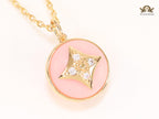 Pink clover with enamel chain
