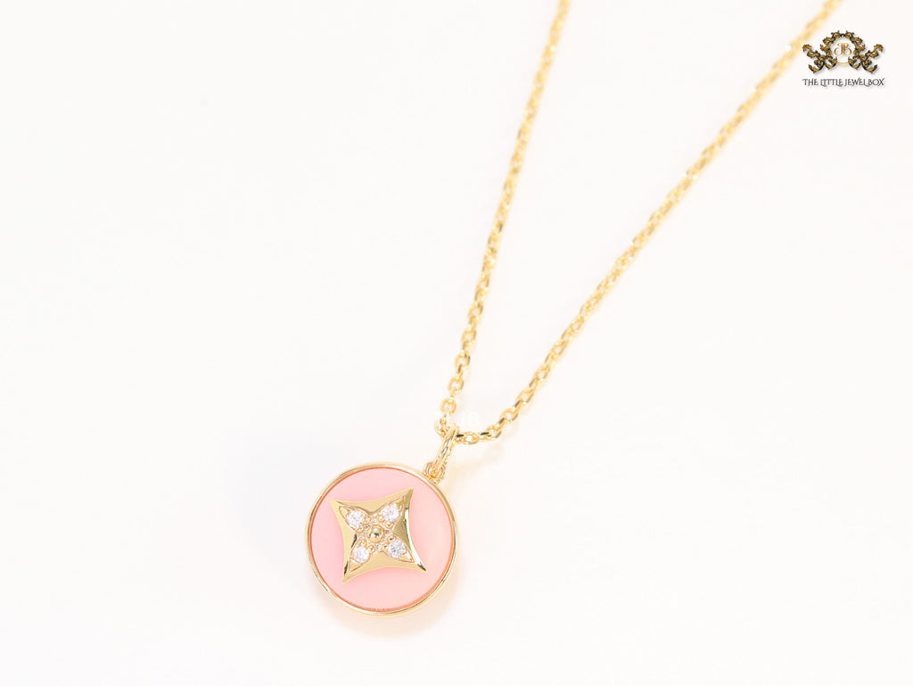 Pink clover with enamel chain