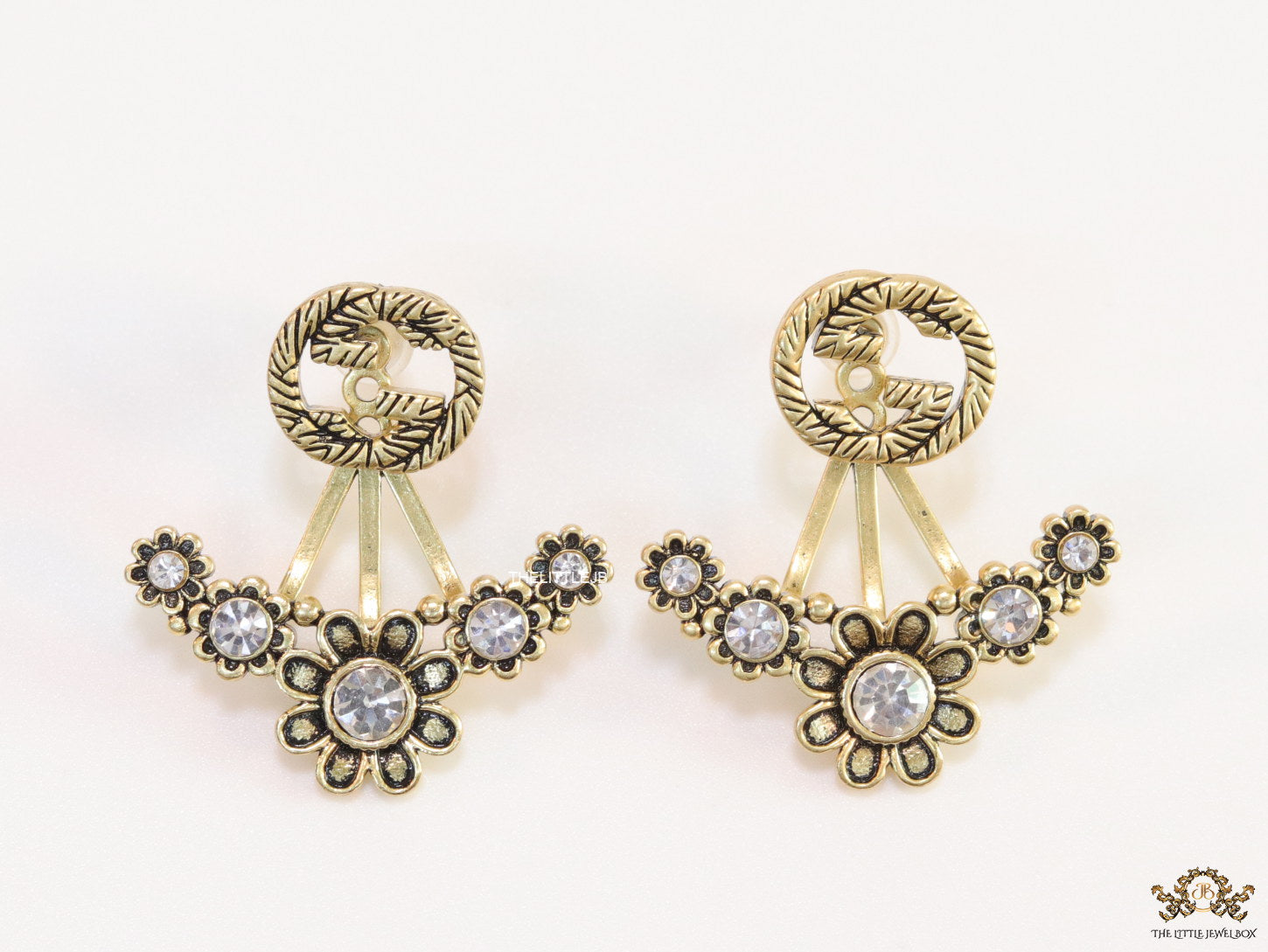Antique gold plated twin G and floral earrings