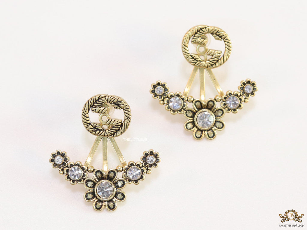 Antique gold plated twin G and floral earrings