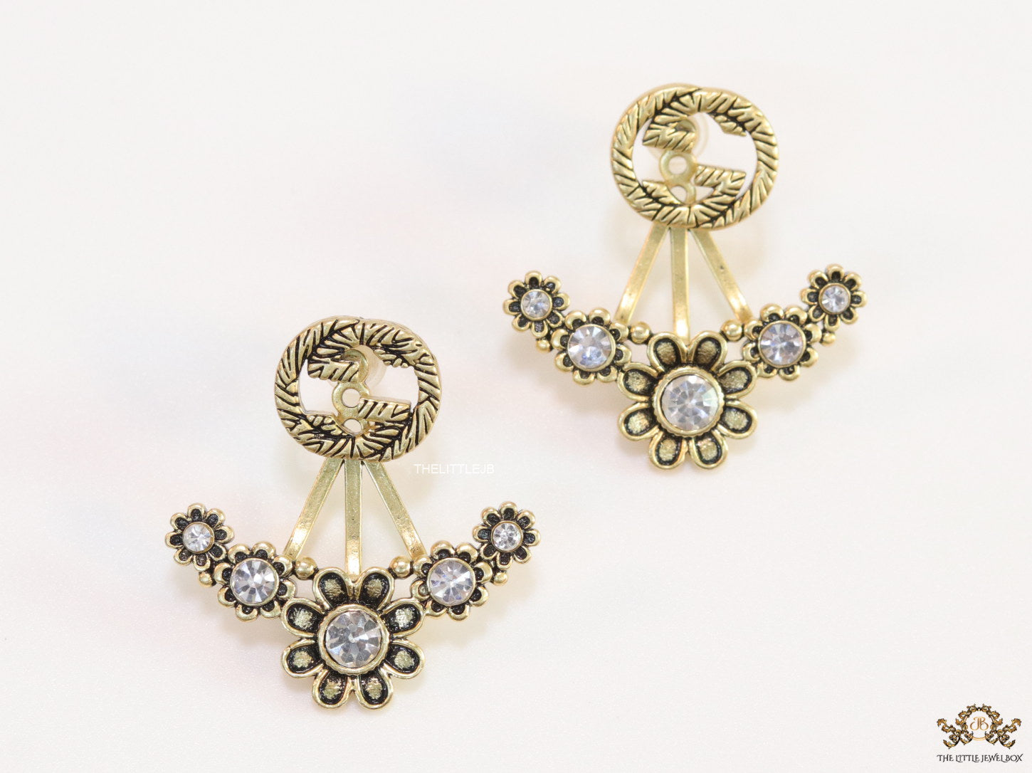 Antique gold plated twin G and floral earrings