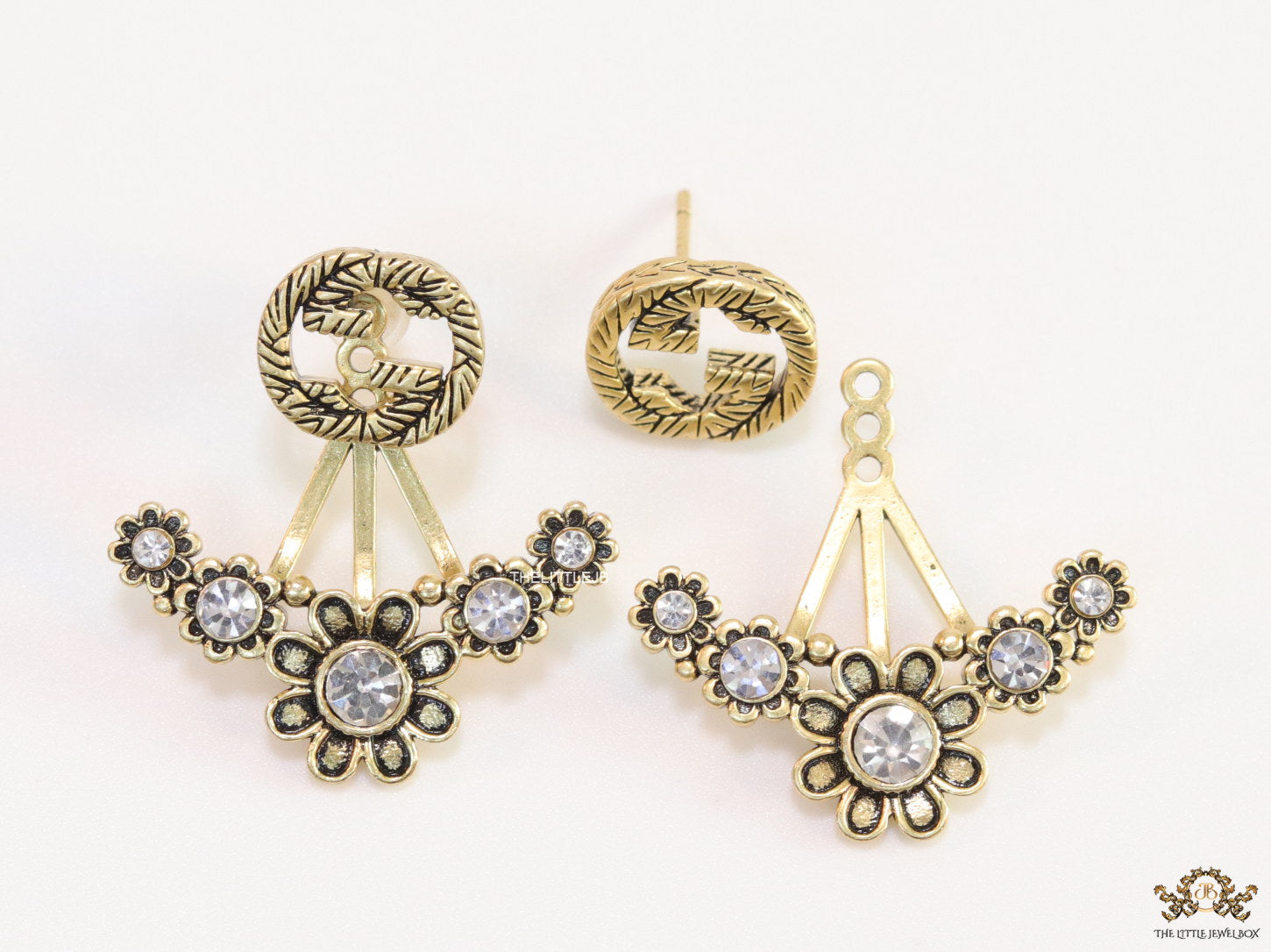 Antique gold plated twin G and floral earrings