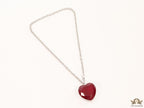 Platinum link chain necklace with Large 35 mm Ruby Heart shaped cz pendant