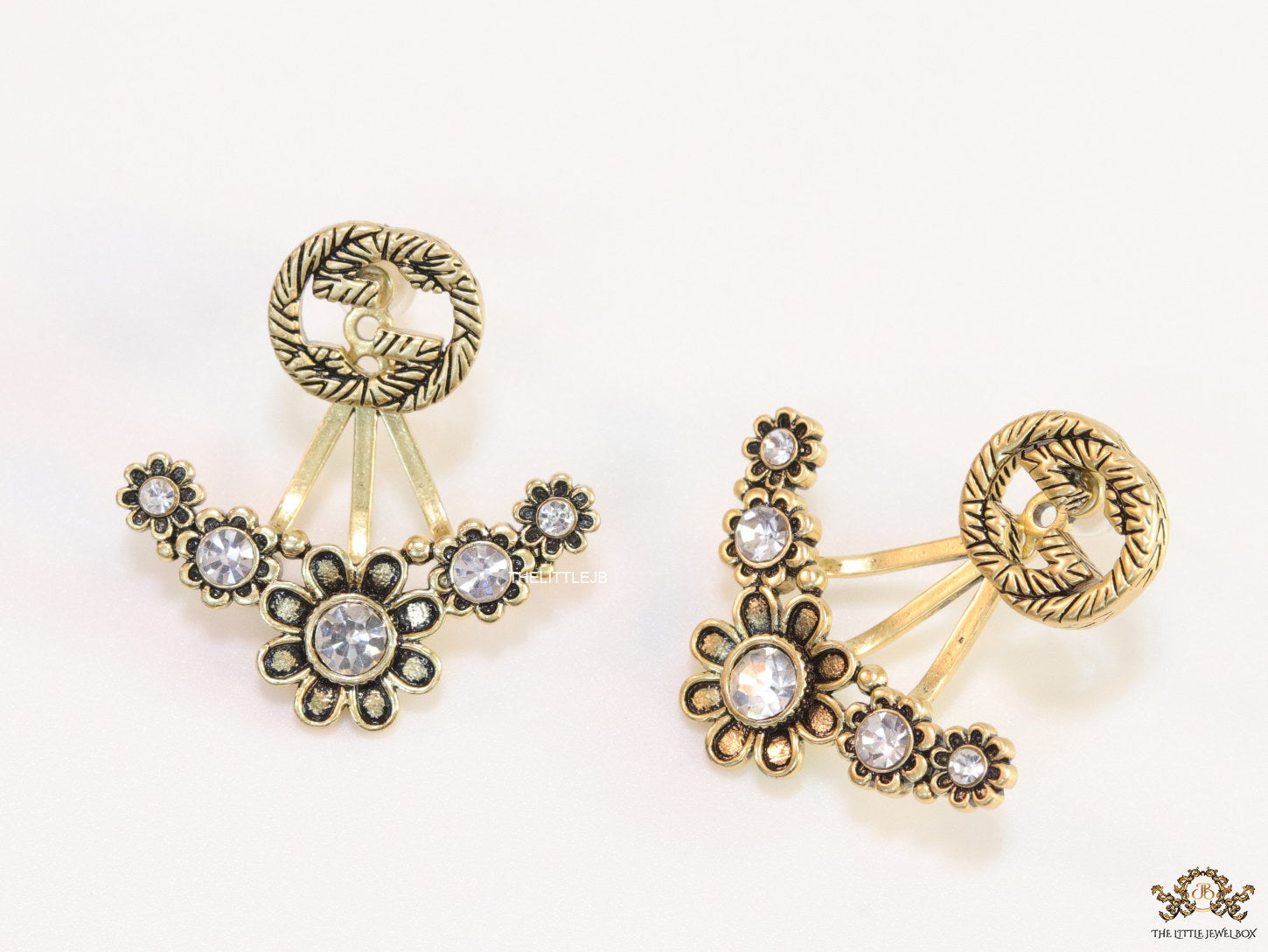 Antique gold plated twin G and floral earrings