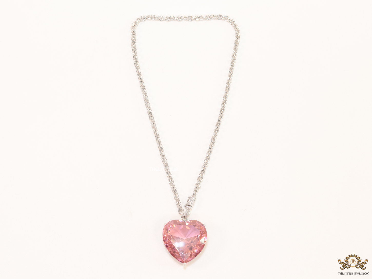 Platinum link chain necklace with Large 35 mm Pink Heart shaped cz pendant