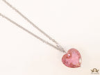 Platinum link chain necklace with Large 35 mm Pink Heart shaped cz pendant