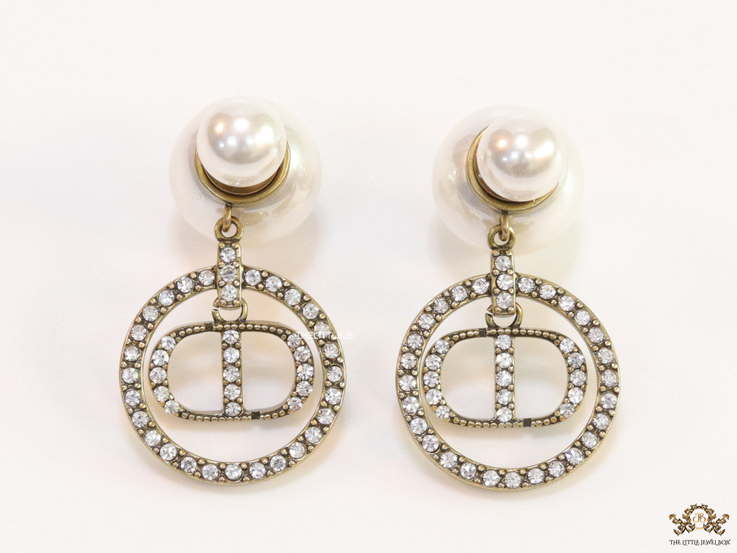 Pearl bomber earrings with gold plated cz alphabets drop