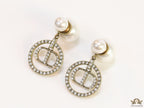 Pearl bomber earrings with gold plated cz alphabets drop