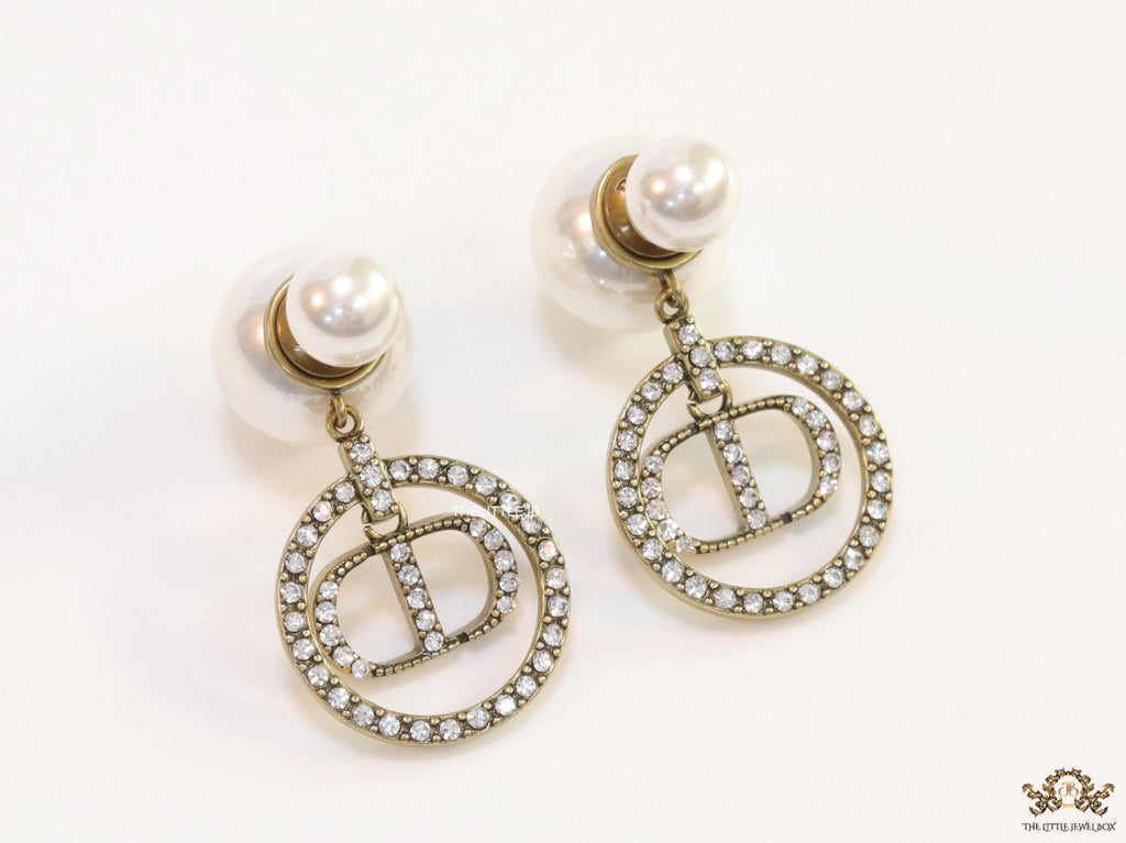 Pearl bomber earrings with gold plated cz alphabets drop