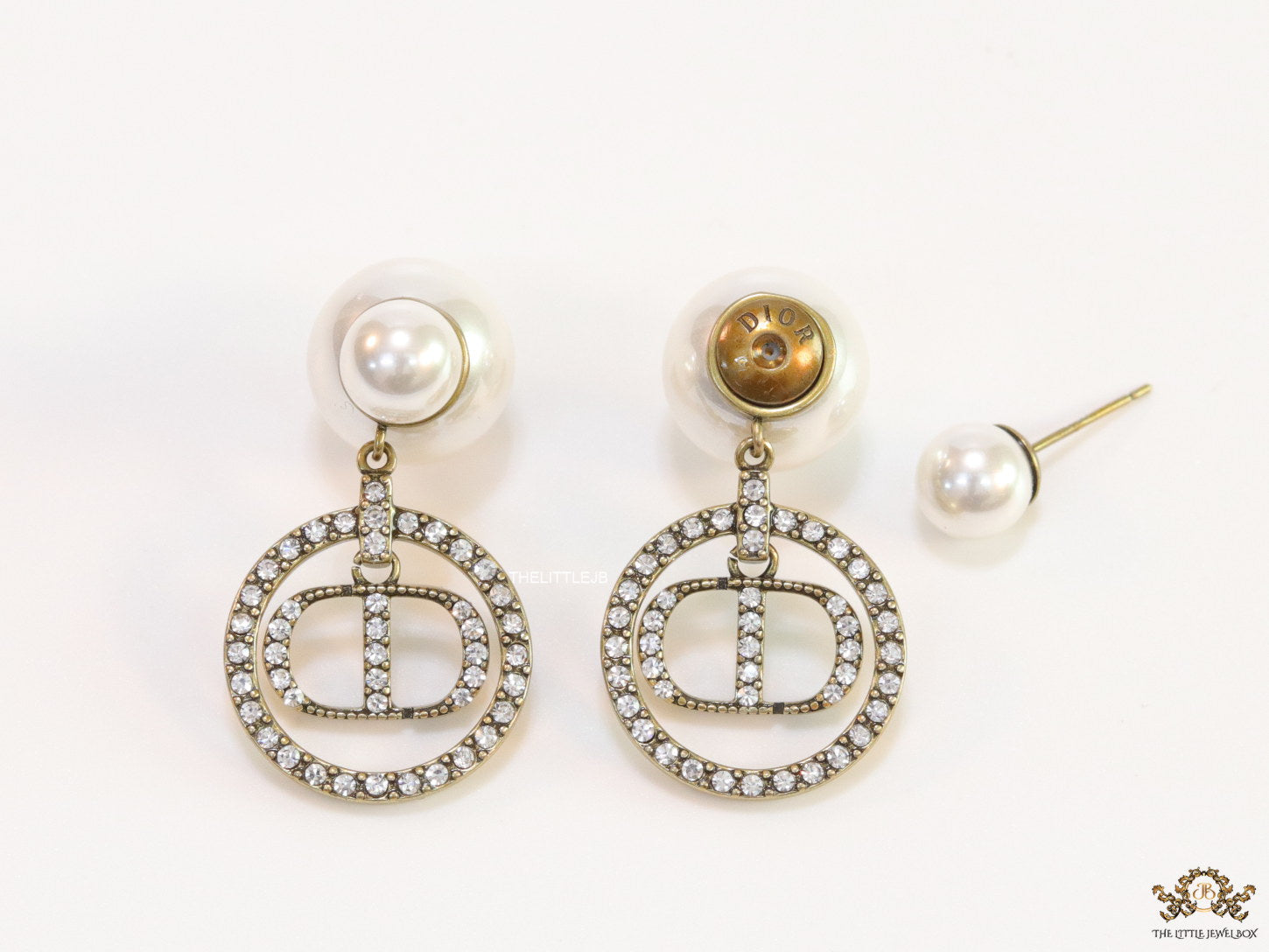 Pearl bomber earrings with gold plated cz alphabets drop