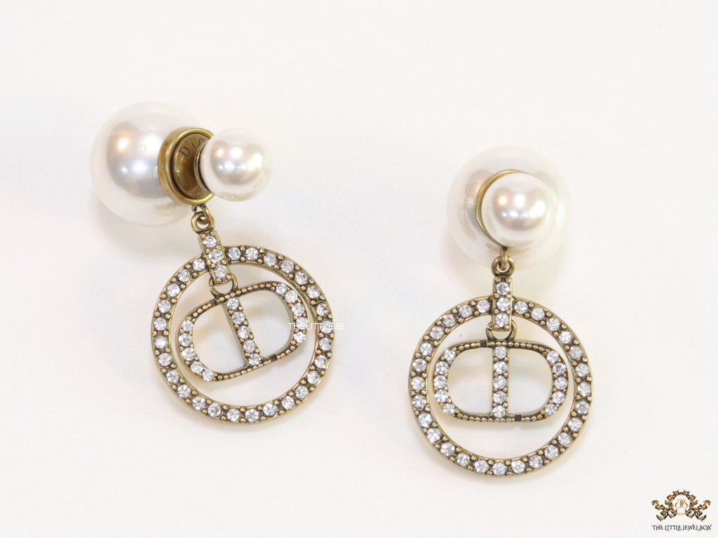 Pearl bomber earrings with gold plated cz alphabets drop