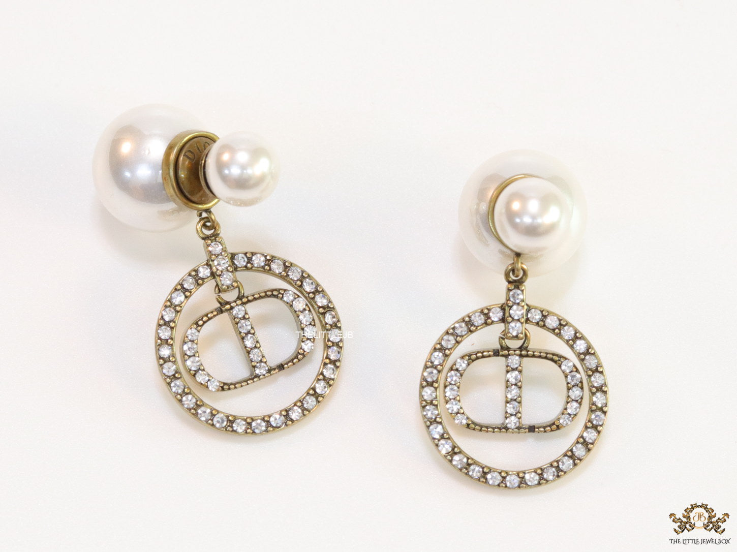 Pearl bomber earrings with gold plated cz alphabets drop