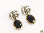 Rustic double G earings with oval black drop