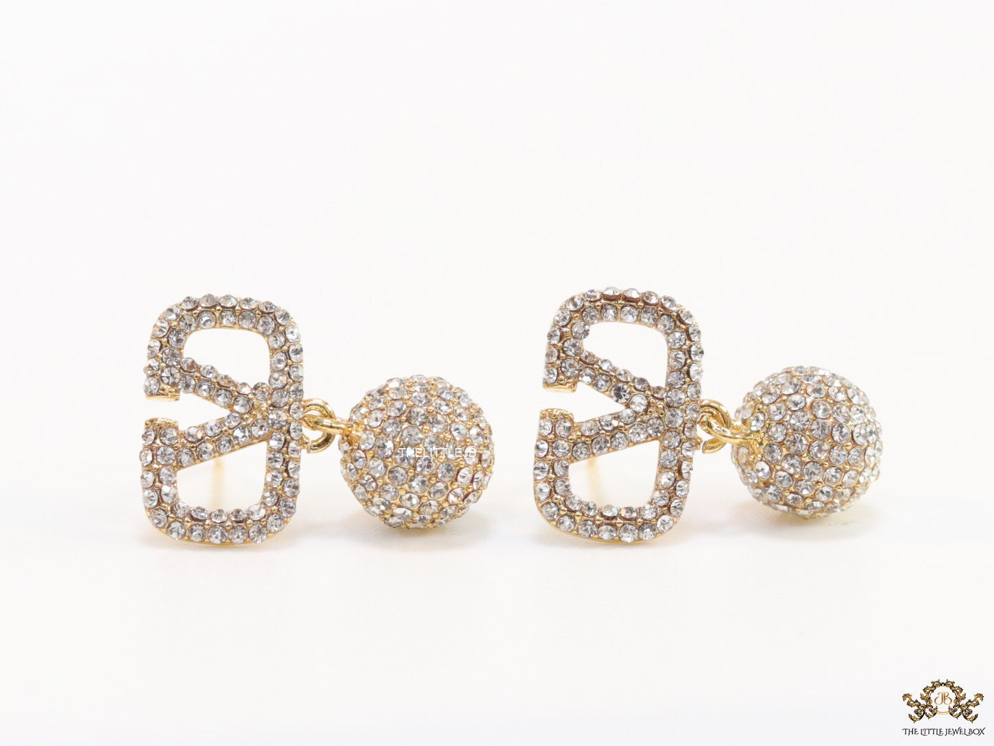 Small Gold plated cz alphabet earring with cz ball drops