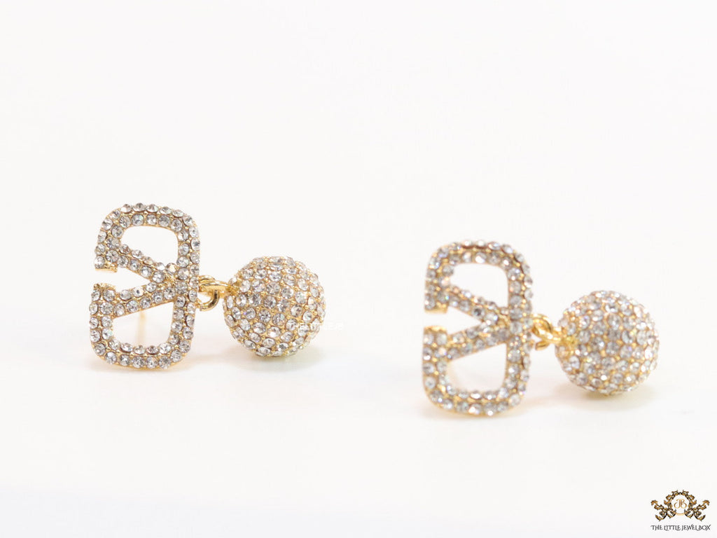 Small Gold plated cz alphabet earring with cz ball drops