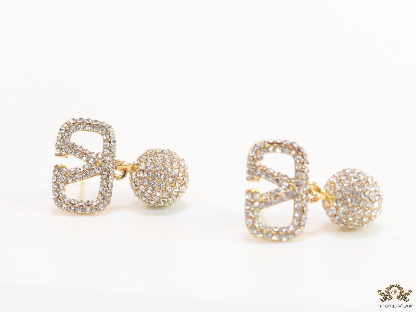 Small Gold plated cz alphabet earring with cz ball drops