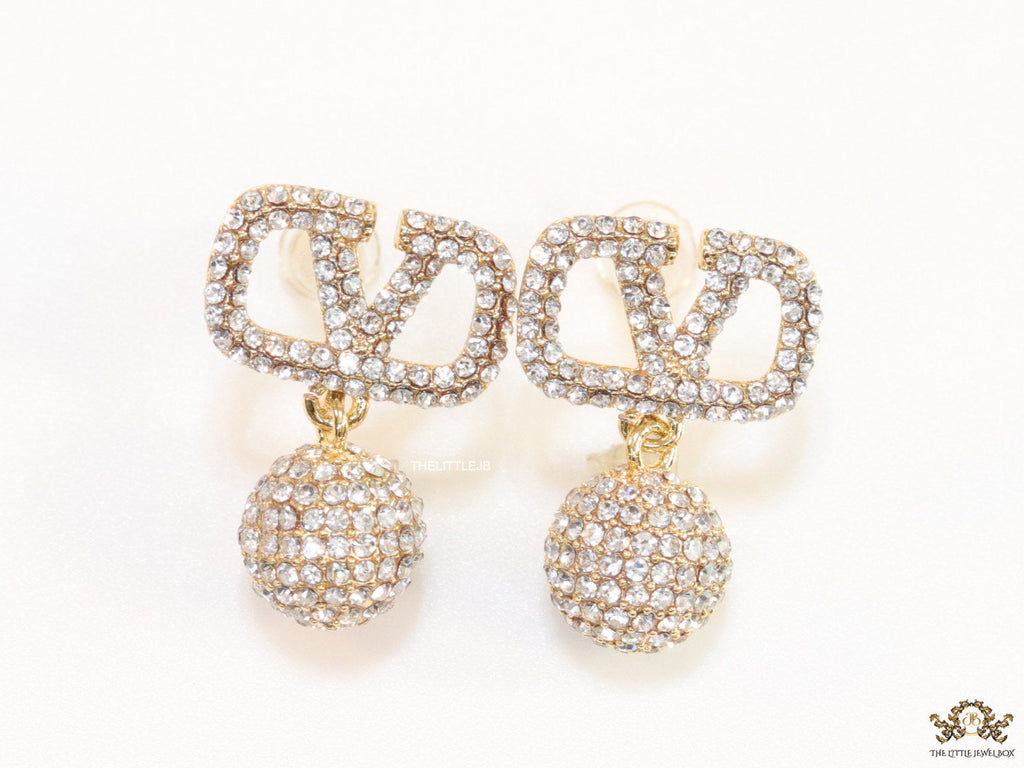 Small Gold plated cz alphabet earring with cz ball drops