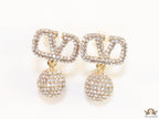 Small Gold plated cz alphabet earring with cz ball drops