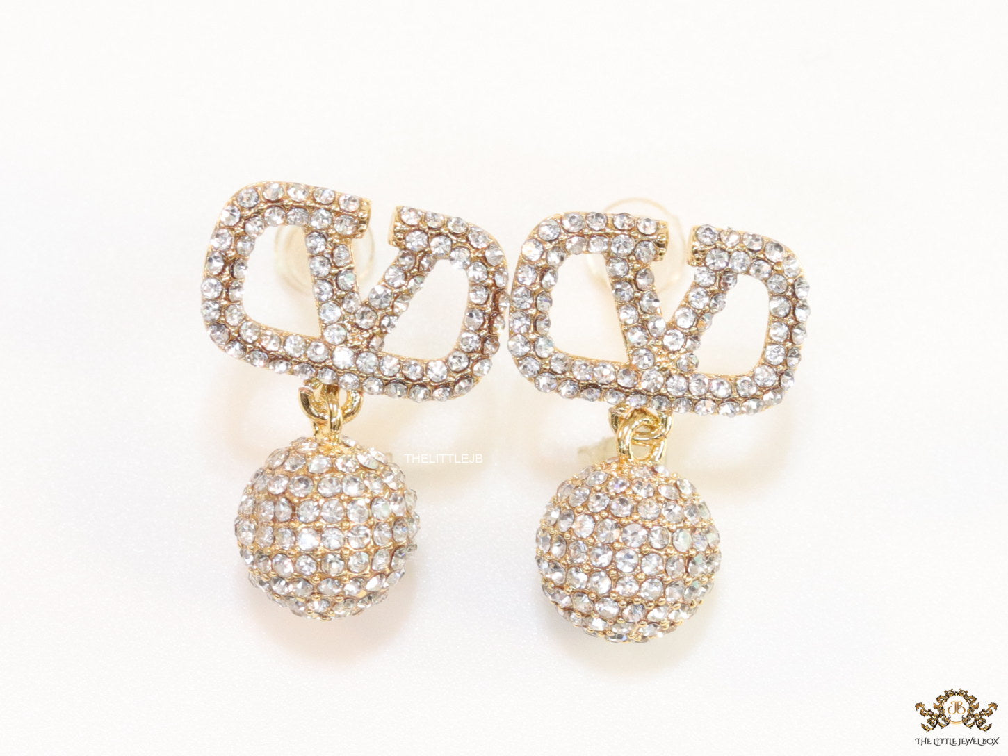 Small Gold plated cz alphabet earring with cz ball drops