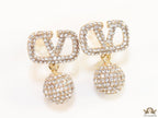 Small Gold plated cz alphabet earring with cz ball drops