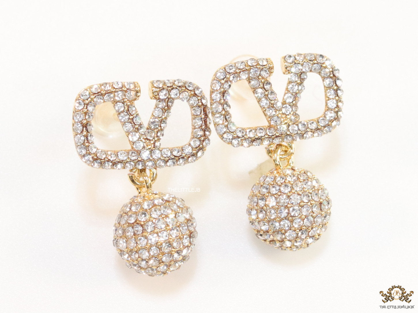 Small Gold plated cz alphabet earring with cz ball drops