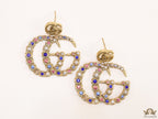 Multicolour twin G motif hanging earrings with twin G tops in gold plating
