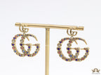 Multicolour twin G motif hanging earrings with twin G tops in gold plating