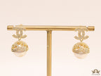 Gold plated twin C earrings in cz with cz capped pearl drop