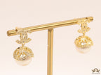 Gold plated twin C earrings in cz with cz capped pearl drop