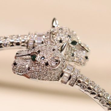 Platinum plated cz panther open bracelet