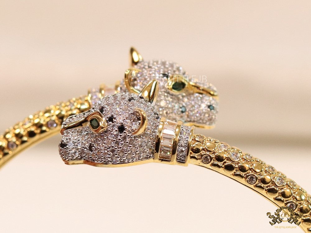 Gold plated cz panther open bracelet