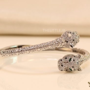 Platinum plated cz panther open bracelet