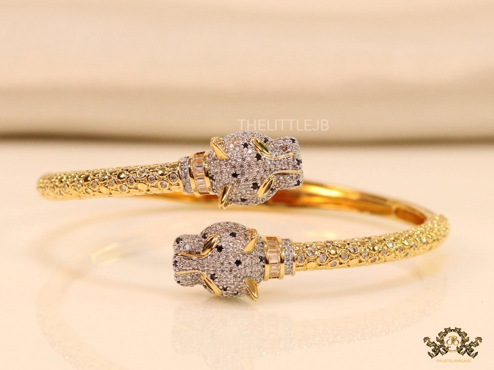 Gold plated cz panther open bracelet