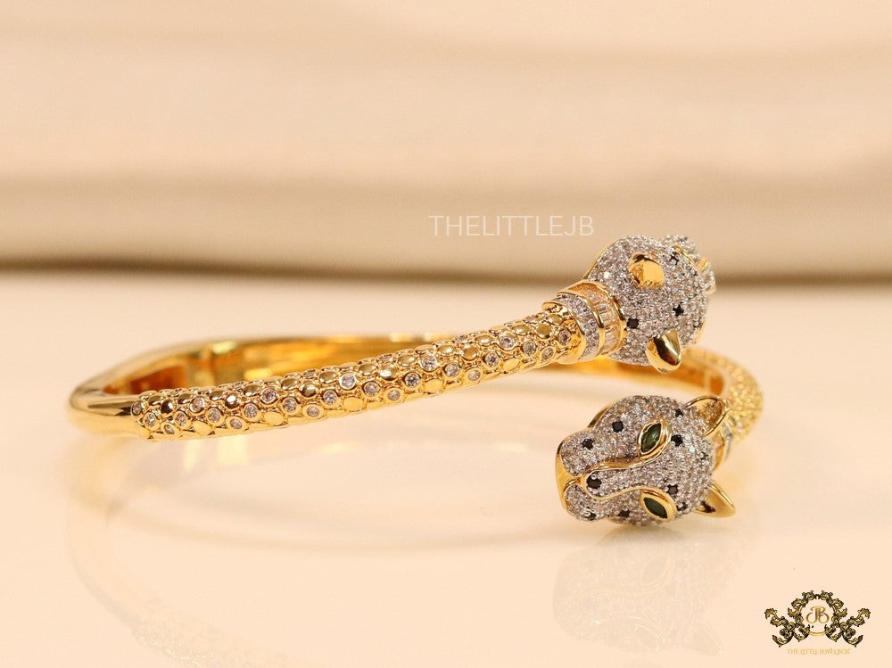 Gold plated cz panther open bracelet