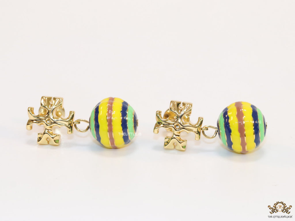 Enamel coated round drop earrings in gold plating