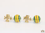 Enamel coated round drop earrings in gold plating