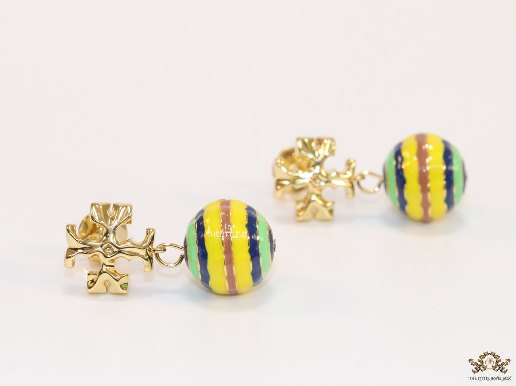 Enamel coated round drop earrings in gold plating
