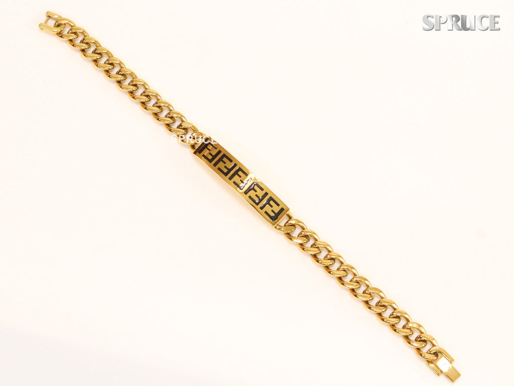 Alphabet F on plate gold link chain bracelet