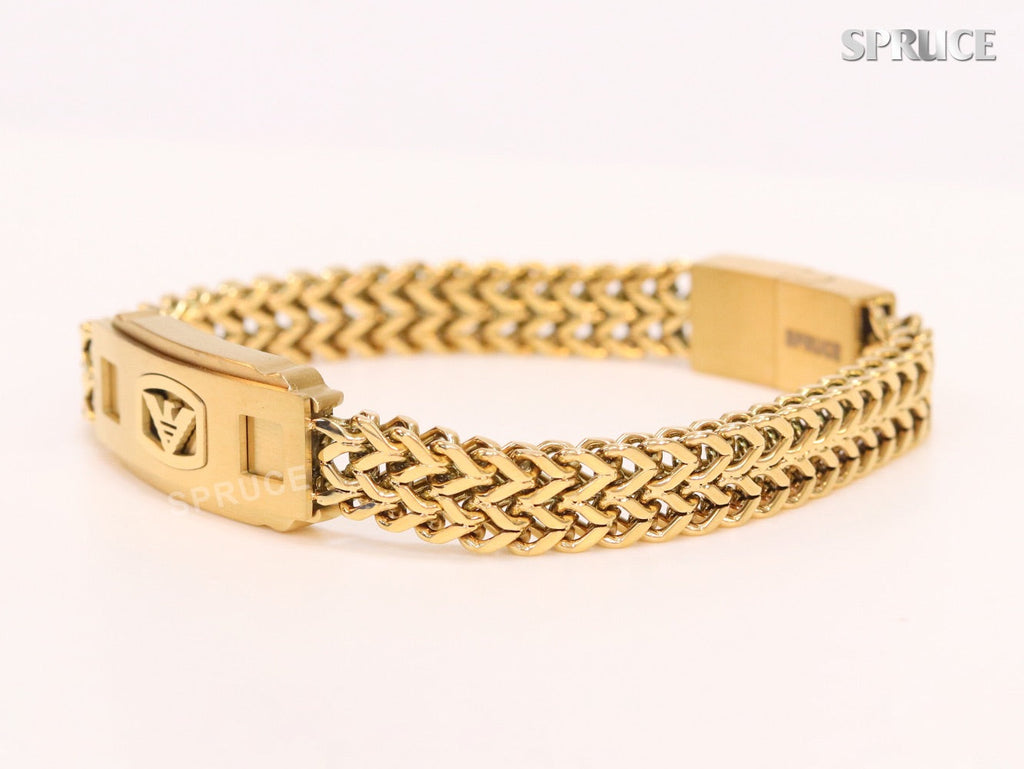 Alphabet A&E on plate gold bracelet