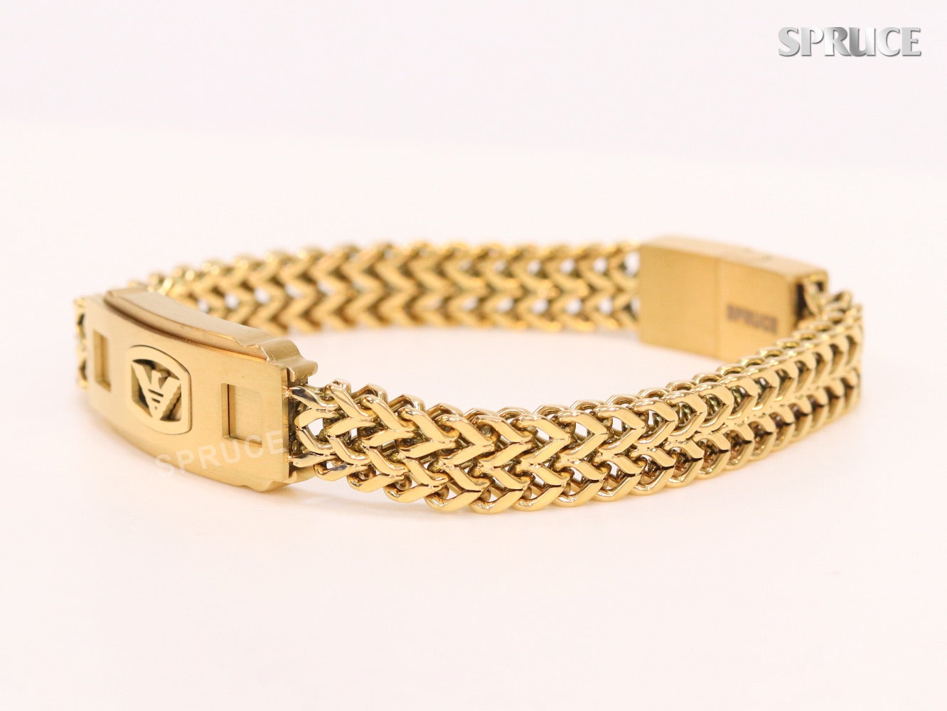 Alphabet A&E on plate gold bracelet