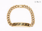 Alphabet F on plate gold link chain bracelet