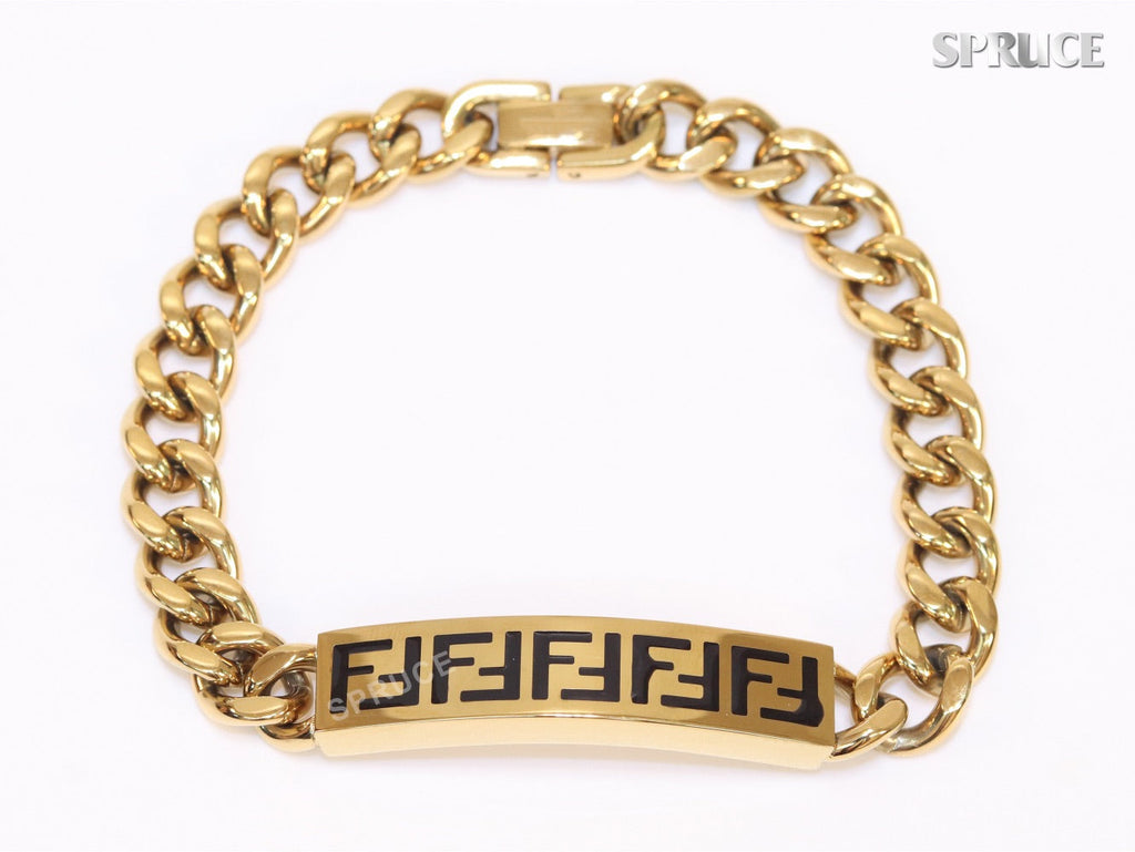 Alphabet F on plate gold link chain bracelet