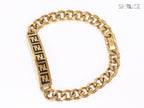 Alphabet F on plate gold link chain bracelet