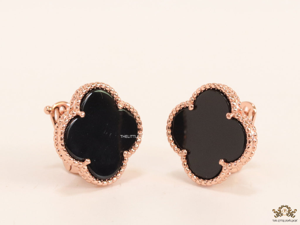 Black clover stud earrings in rose gold plating