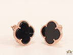 Black clover stud earrings in rose gold plating