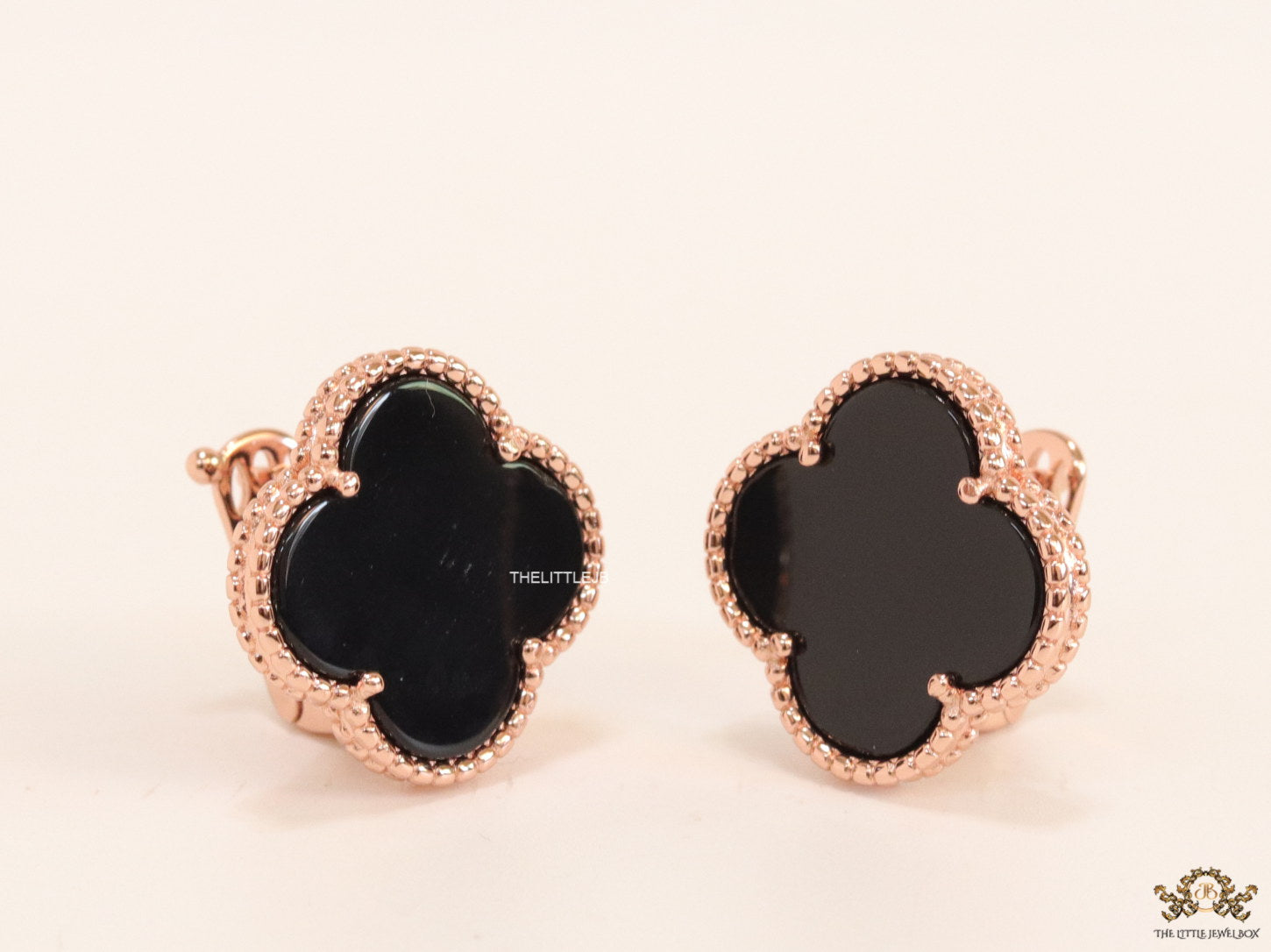 Black clover stud earrings in rose gold plating