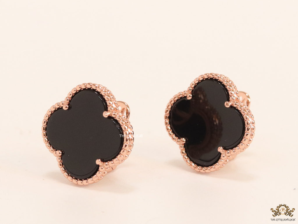 Black clover stud earrings in rose gold plating