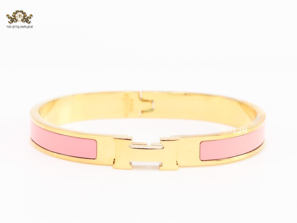 Alphabet H pink and matt gold bracelet