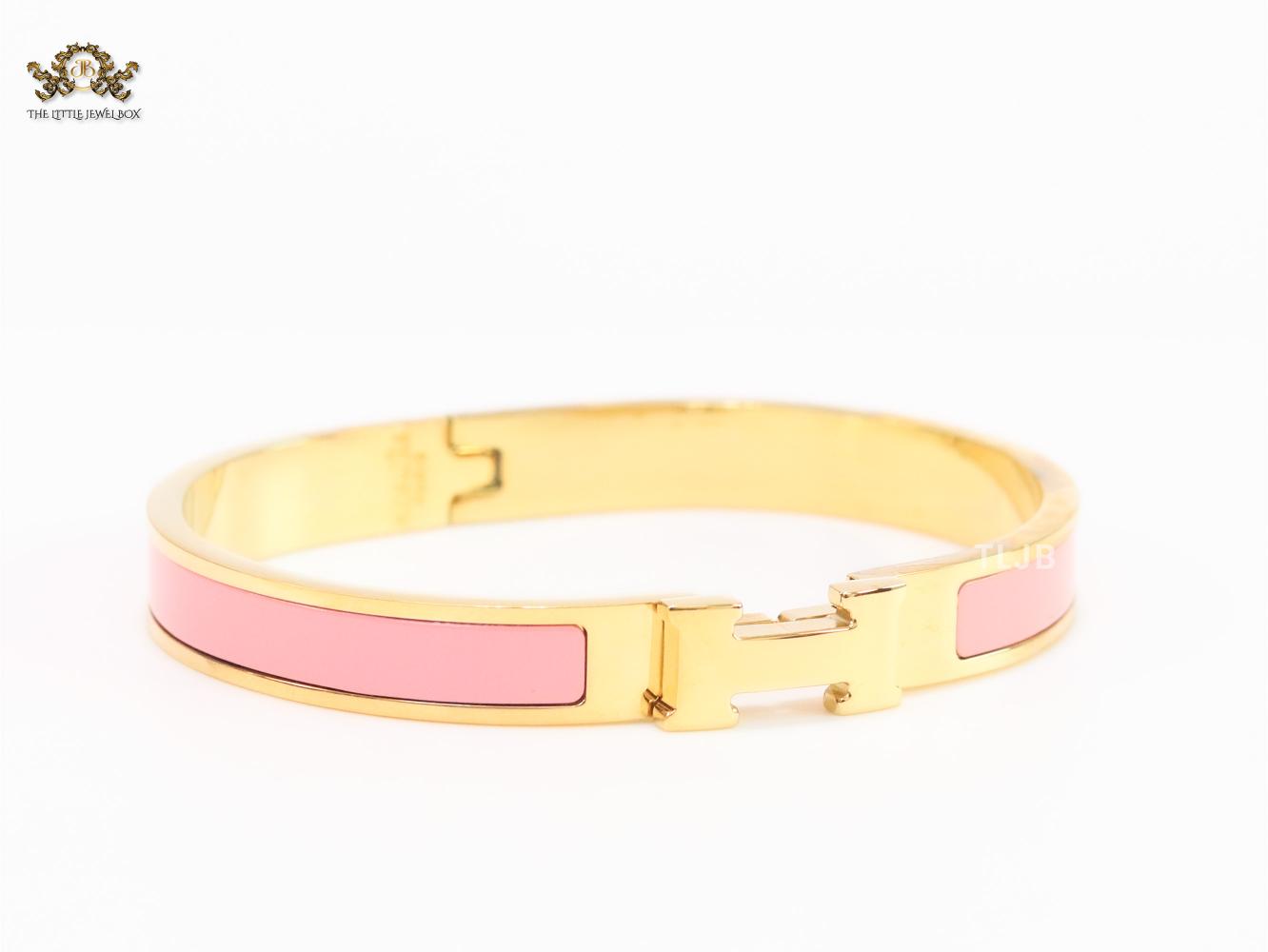 Alphabet H pink and matt gold bracelet